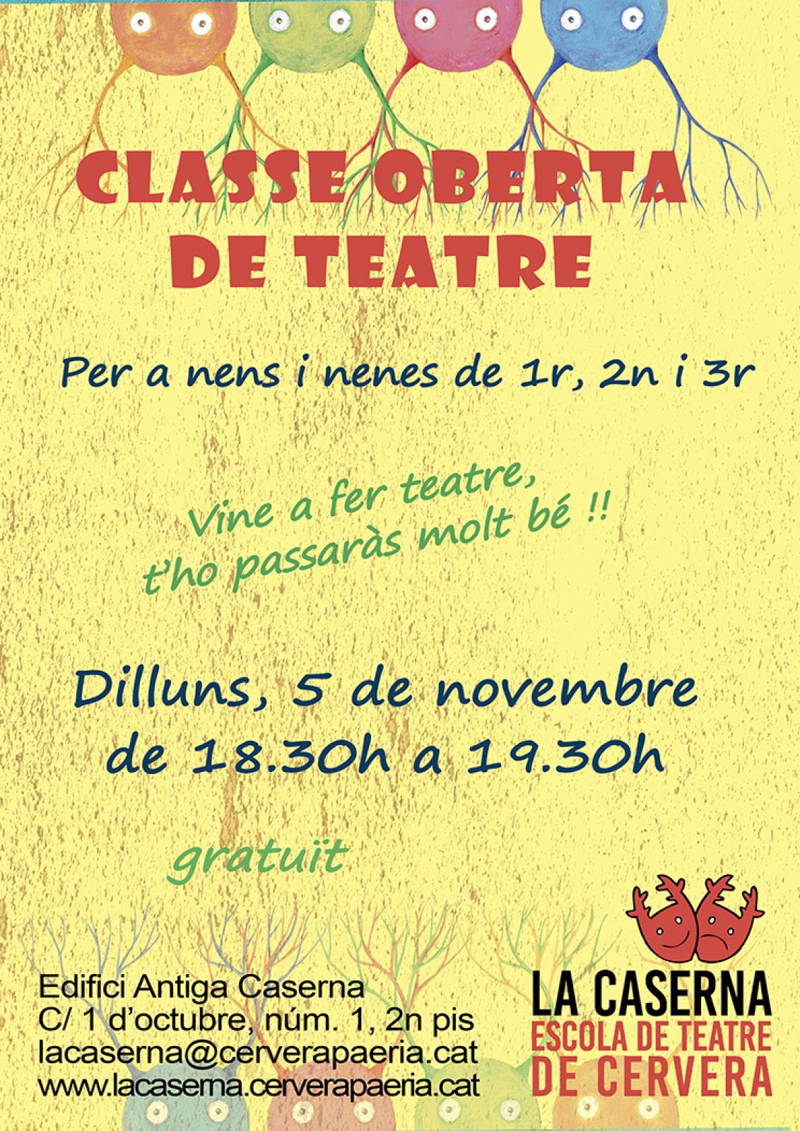 cartell Classe oberta de teatre per infants