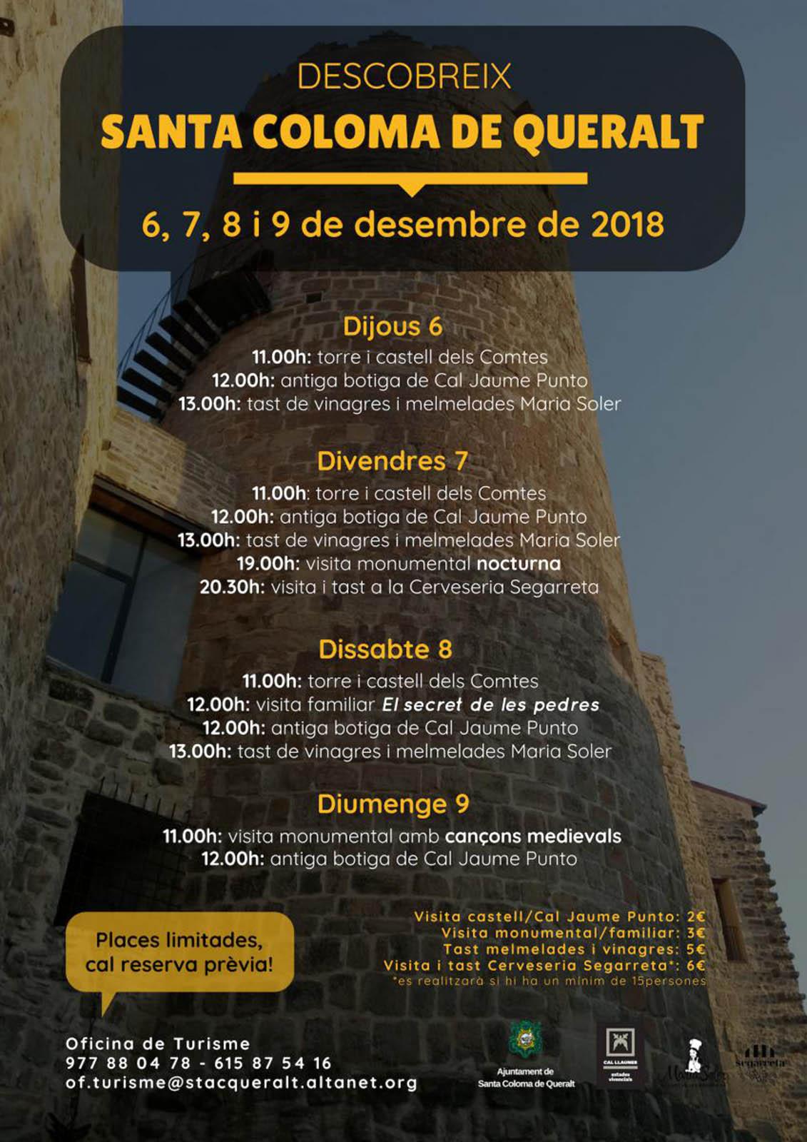 Visites guiades del 6 al 9 de desembre a Santa Coloma de Queralt