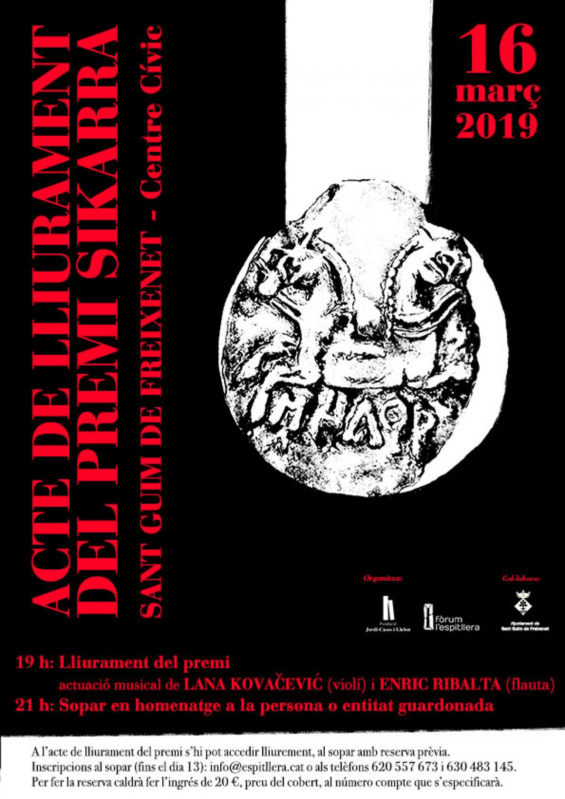 cartell Lliurament del Premi Sikarra 2019 a l'Agrupació Seny Major de Cervera