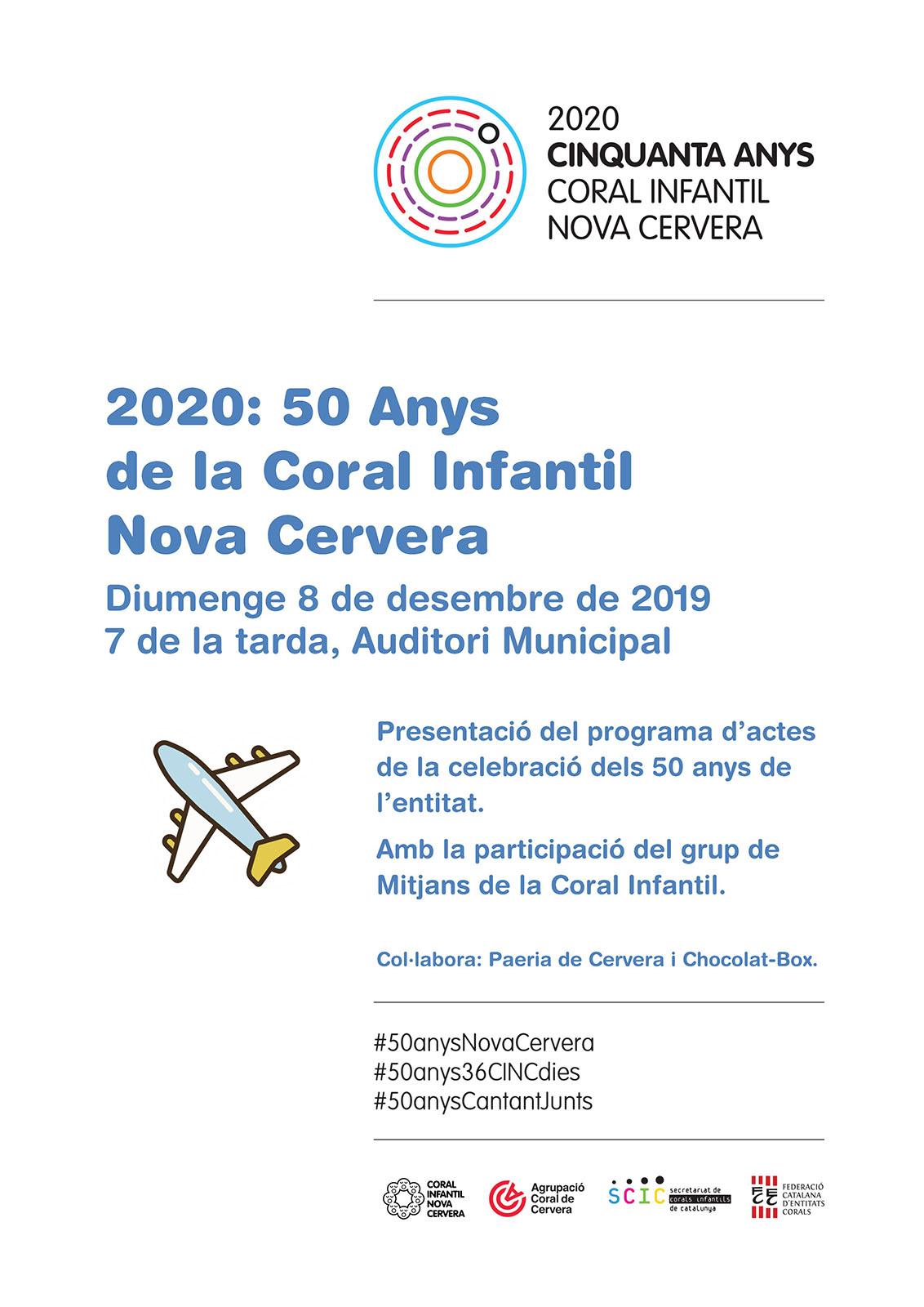 cartell Presentació dels actes de celebració dels 50 anys de la Coral Infantil Nova Cervera