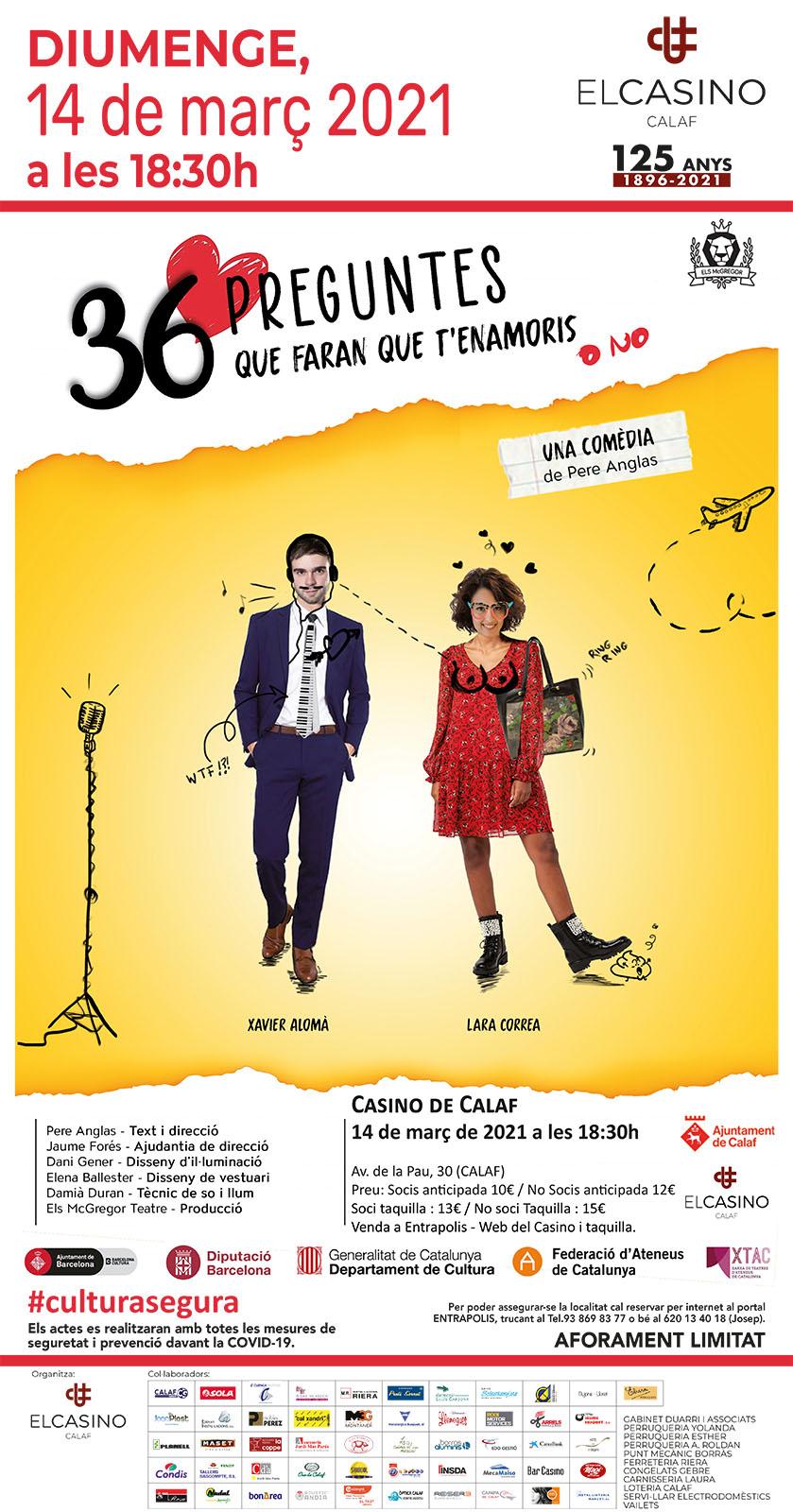 cartell Teatre '36 preguntes que faran que t’enamoris'