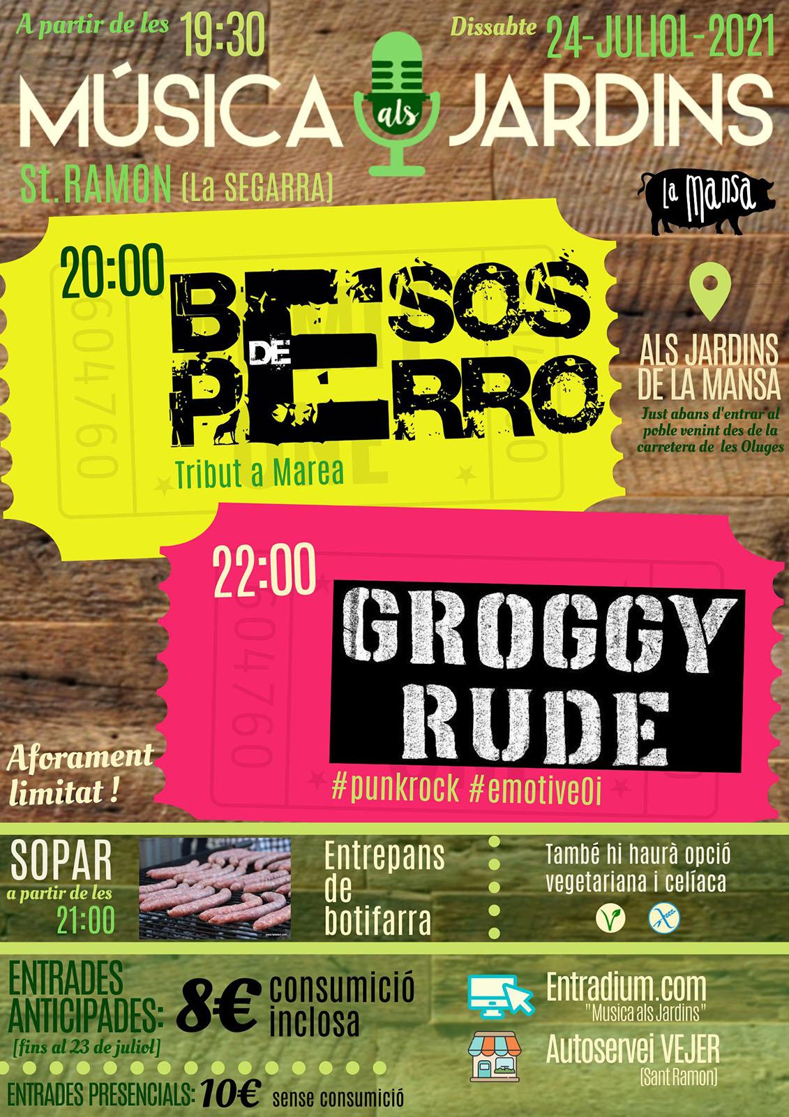 cartell Música als Jardins 'Groggy Rude i Marea de Besos de Perro'