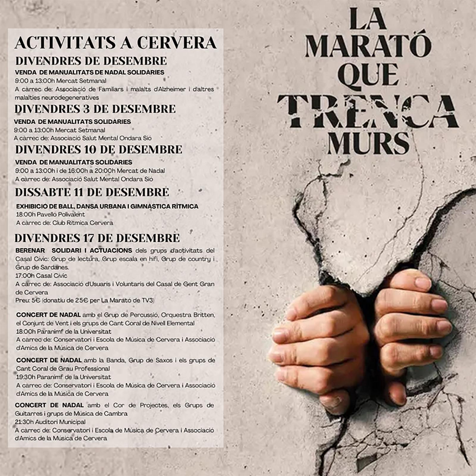 cartell Activitats a Cervera per la Marató de TV3 2021