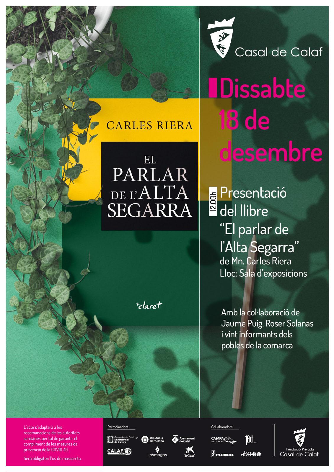 cartell Presentació del llibre 'El parlar de l'Alta Segarra'