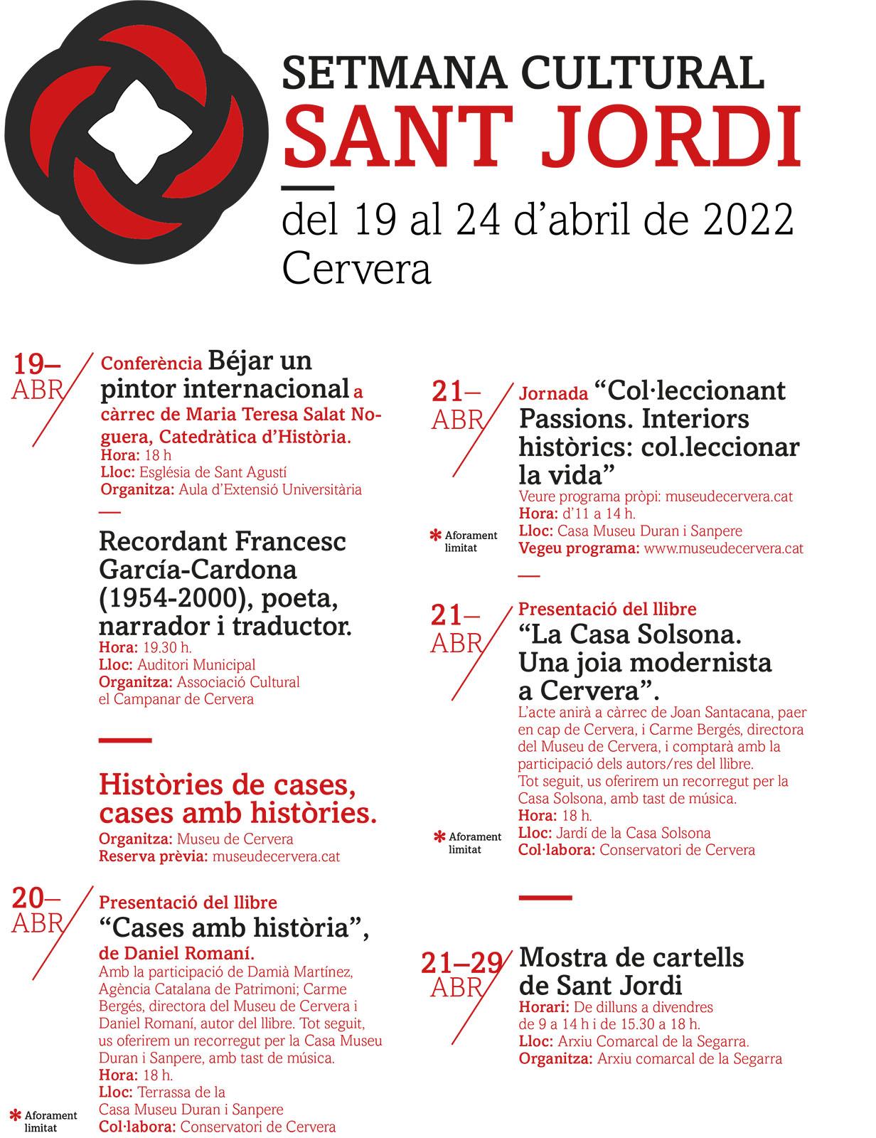 Programa Setmana cultural Sant Jordi 2022 a Cervera