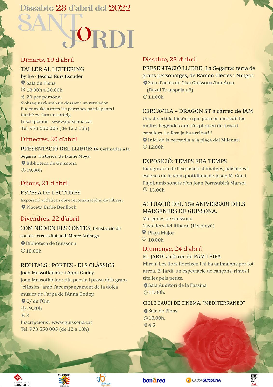 Programa d'actes de Sant Jordi 2022 a Guissona Programa d'actes de Sant Jordi 2022 a Guissona