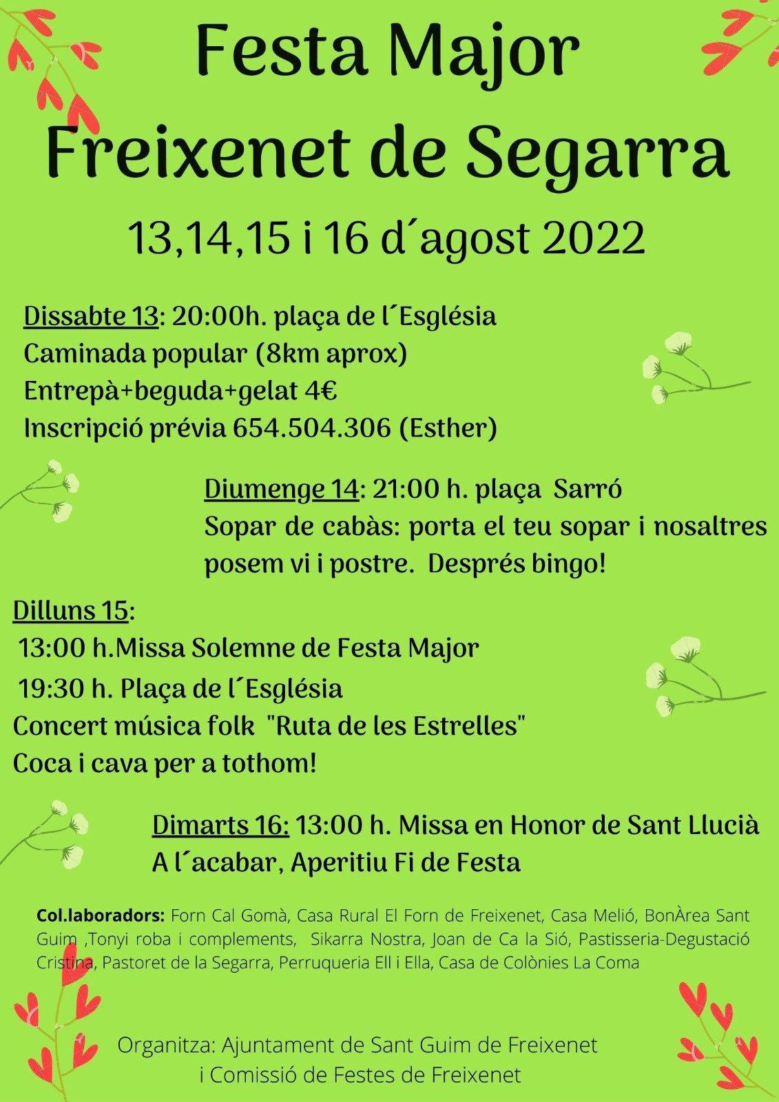 cartell Festa Major de Freixenet de Segarra 2022