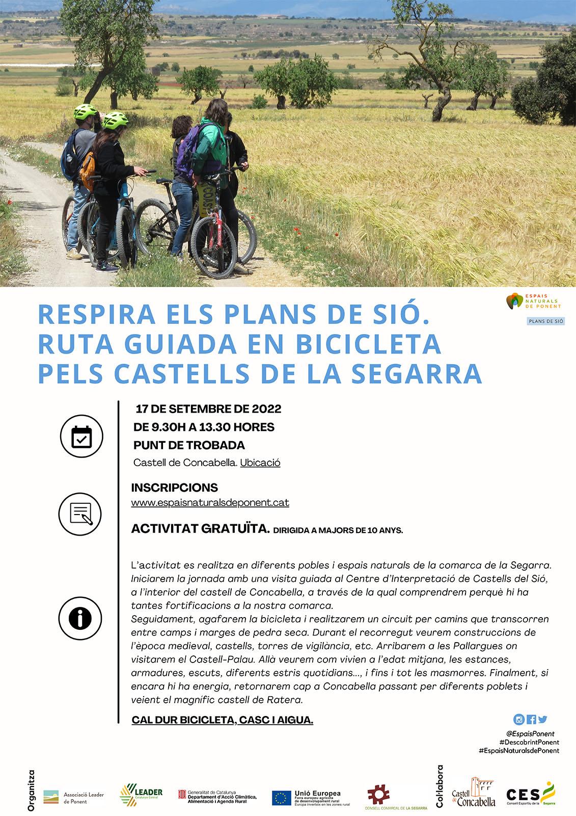 cartell Respira els Plans de Sió 'Ruta guiada en bicicleta pels castells de la Segarra'