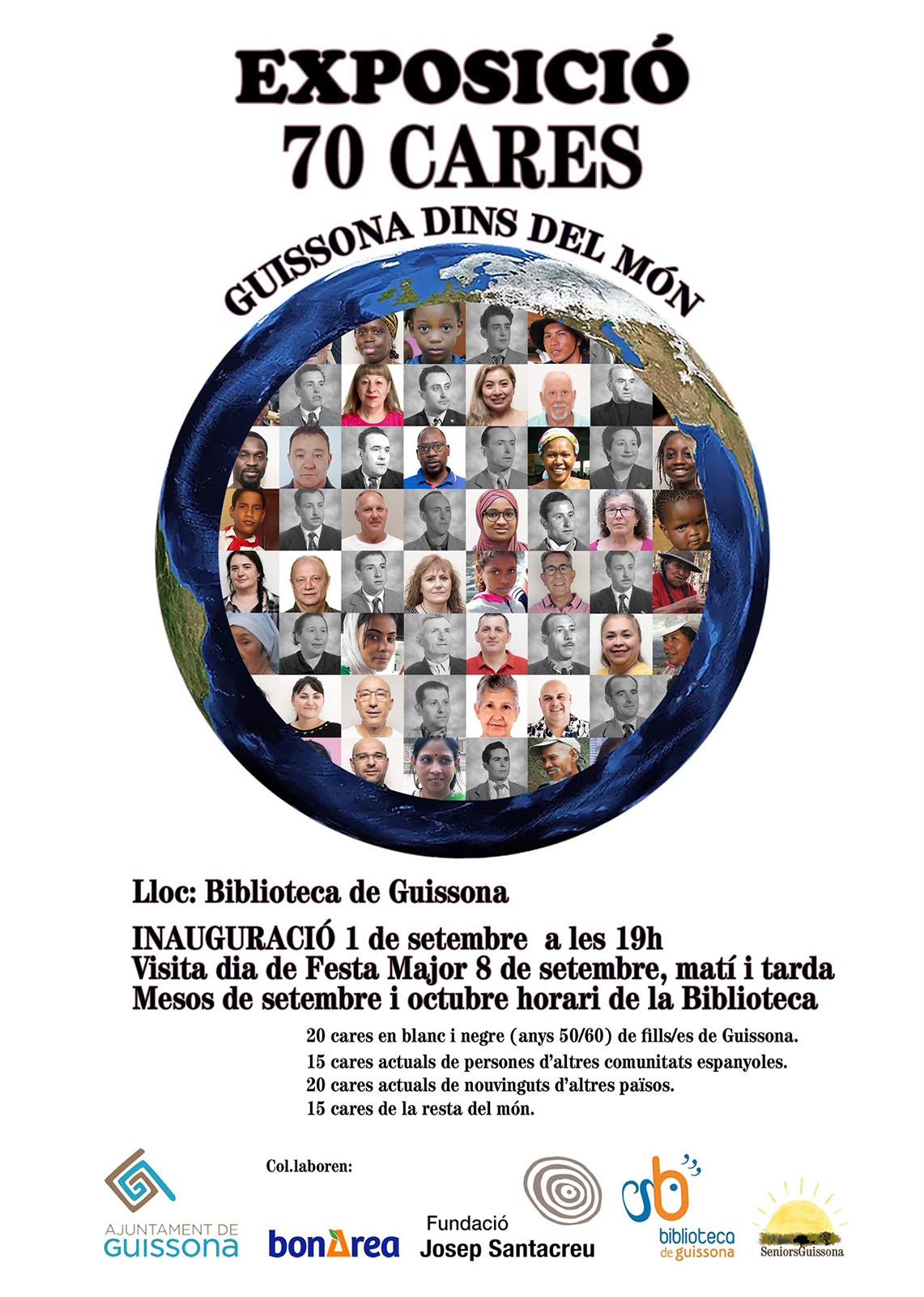 cartell Exposició '70 cares: Guissona dins del món'