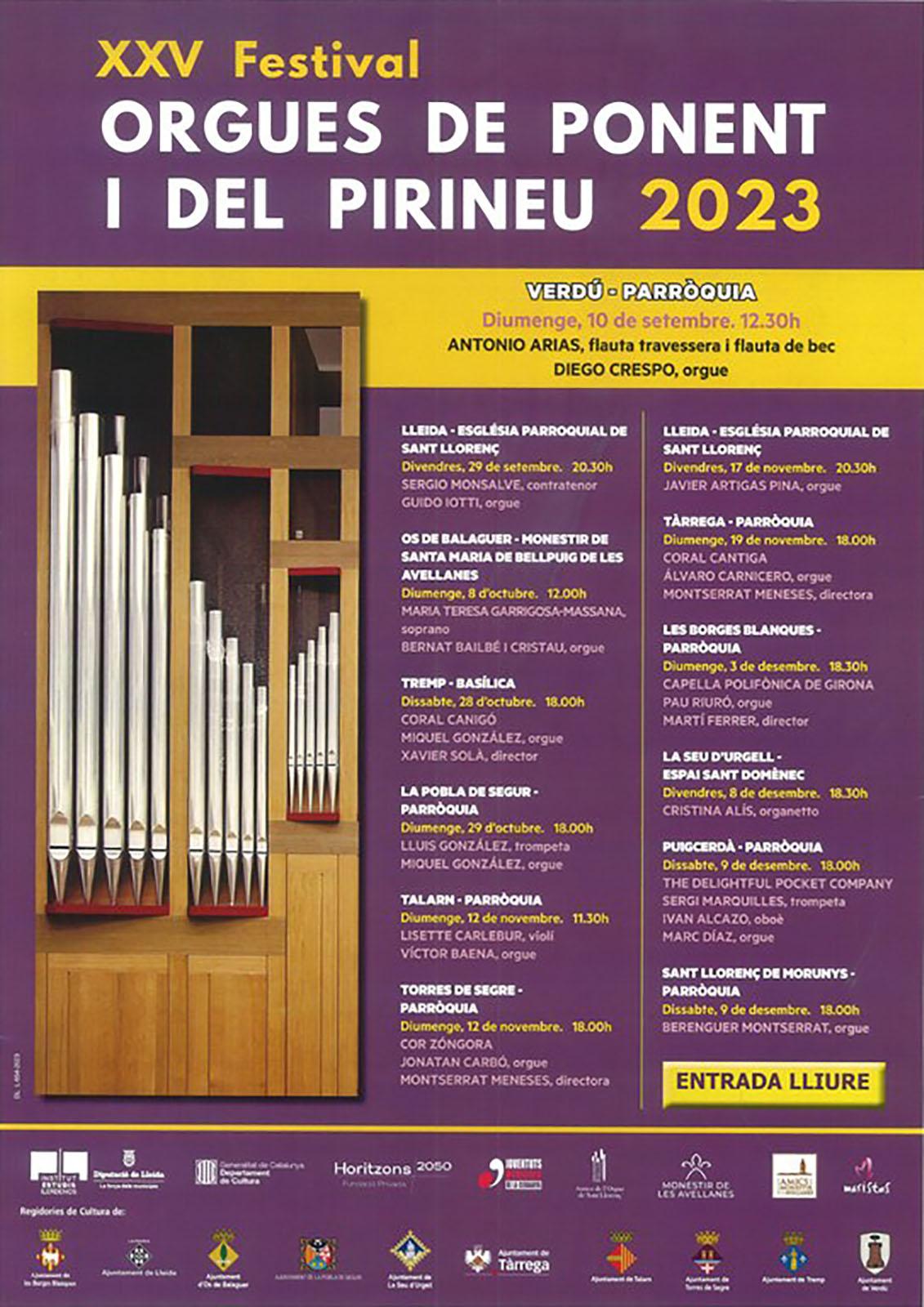 cartell XXV Festival d'Orgues de Ponent i el Pirineu 2023