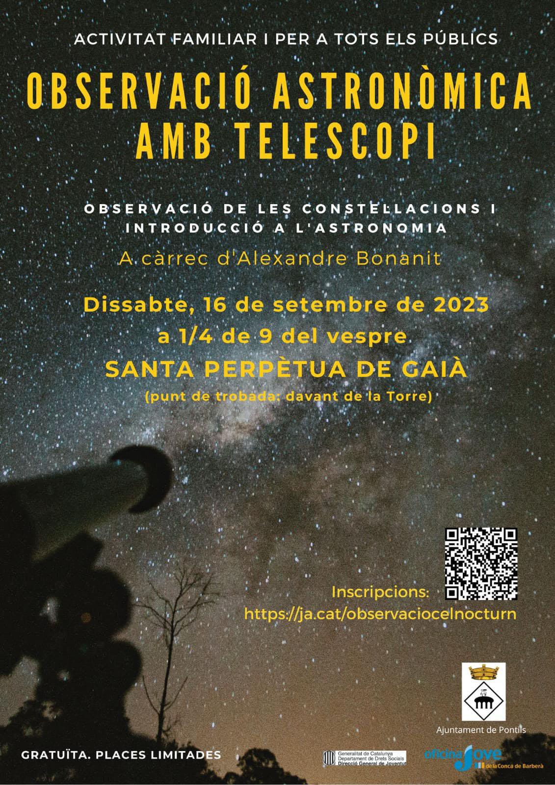 cartell Observació astronòmica amb telescopi