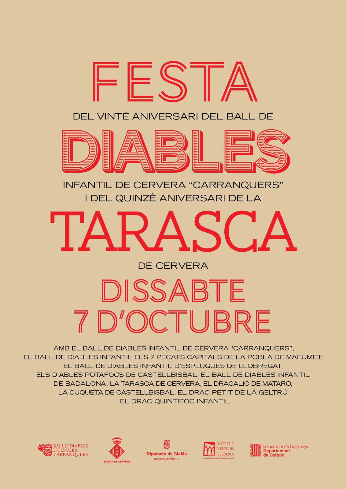 cartell Festa aniversari Ball de diables infantil de Cervera 'Carranquers'  i de la Tarasca de Cervera