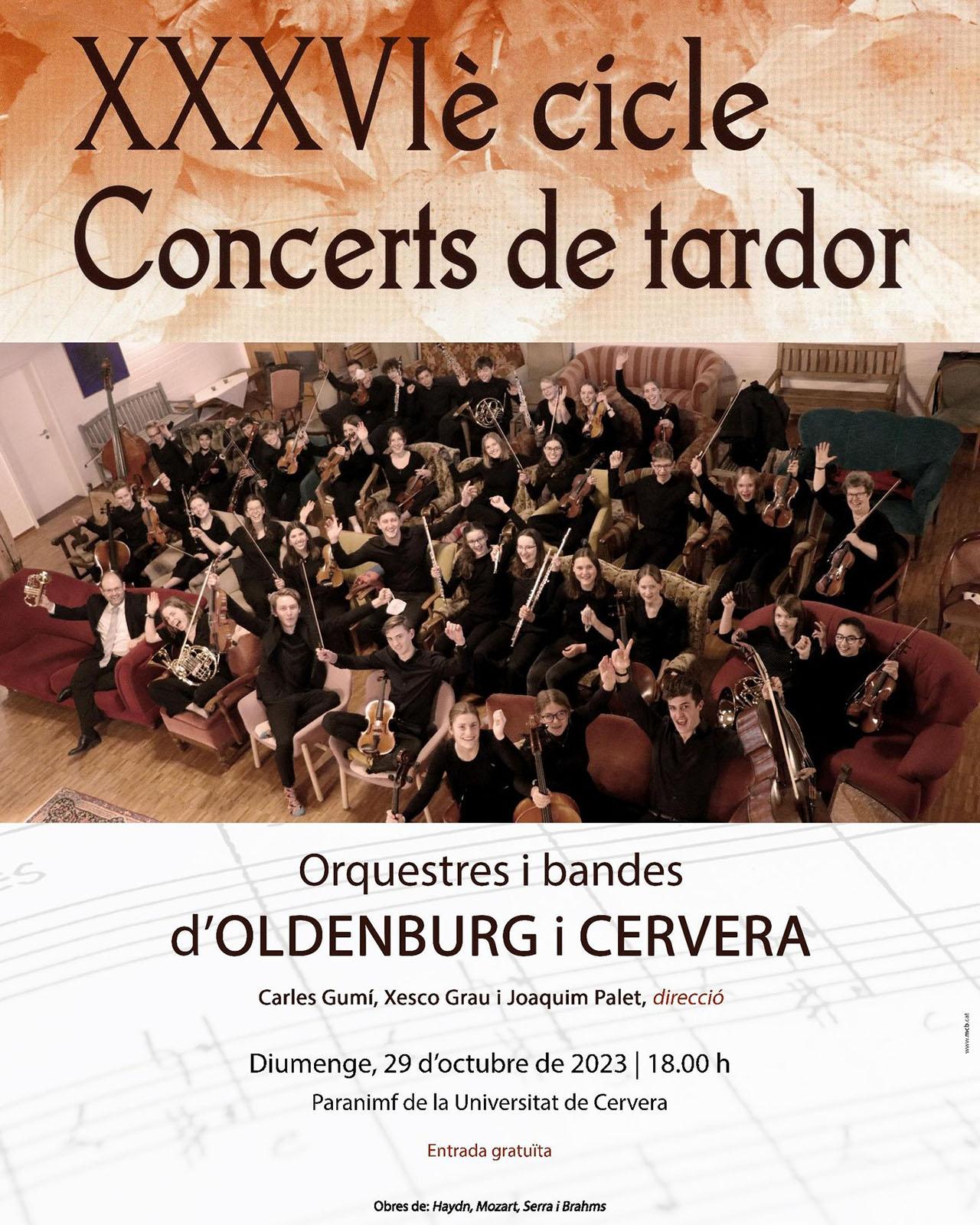 cartell Concert d'intercanvi de les Orquestres i Bandes d'Oldenburg i Cervera