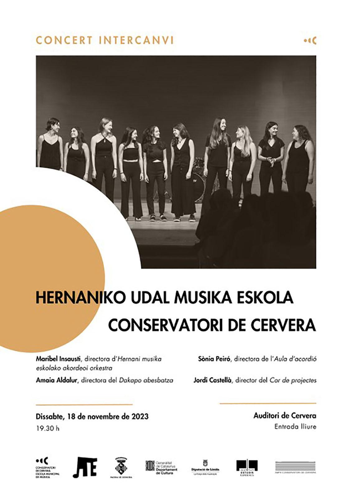 cartell Concert d'intercanvi de Escola de música Hernaniko Udal musika eskola i el Conservatori de Cervera