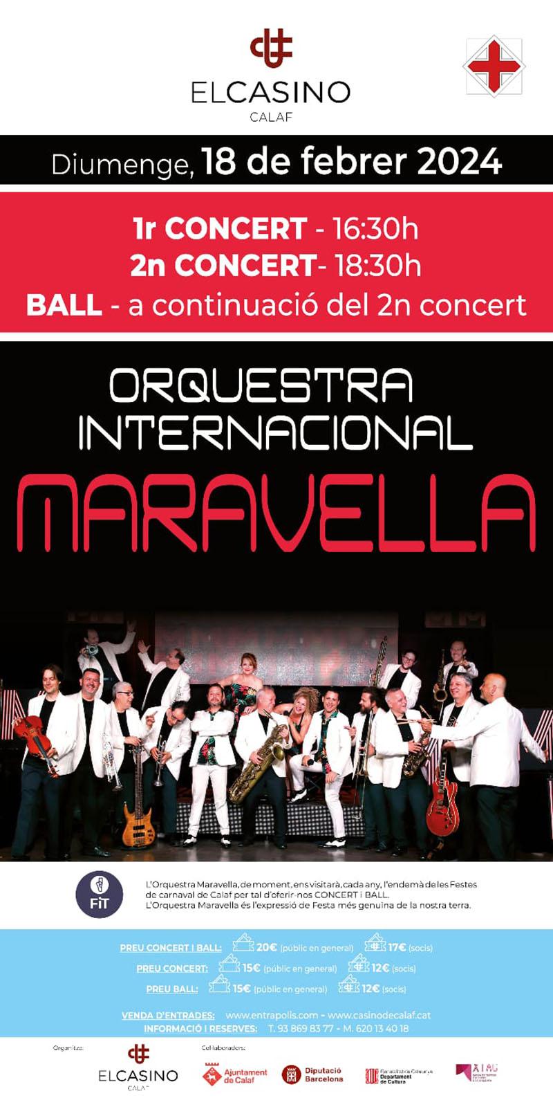 cartell Ball i concert per Carnaval amb l'Orquestra Internacional Maravella 