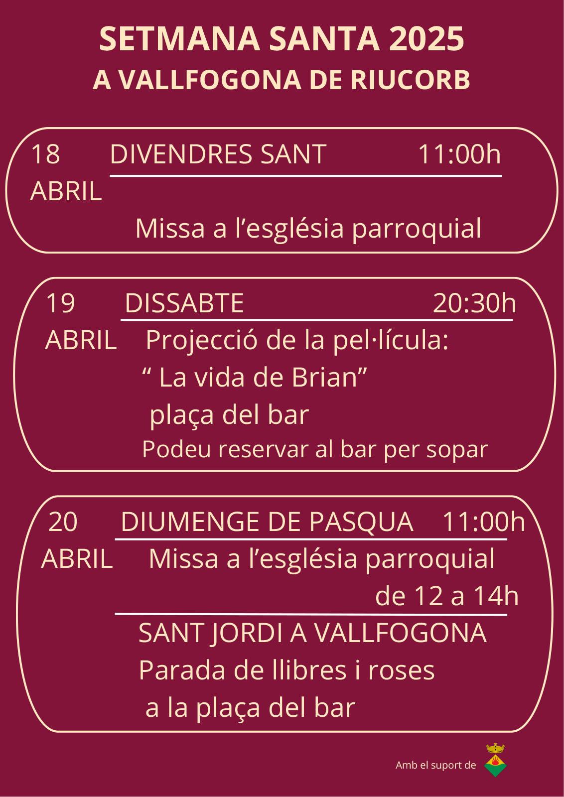 cartell Setmana Santa 2025 a Vallfogona de Riucorb cartell Setmana Santa 2025 a Vallfogona de Riucorb