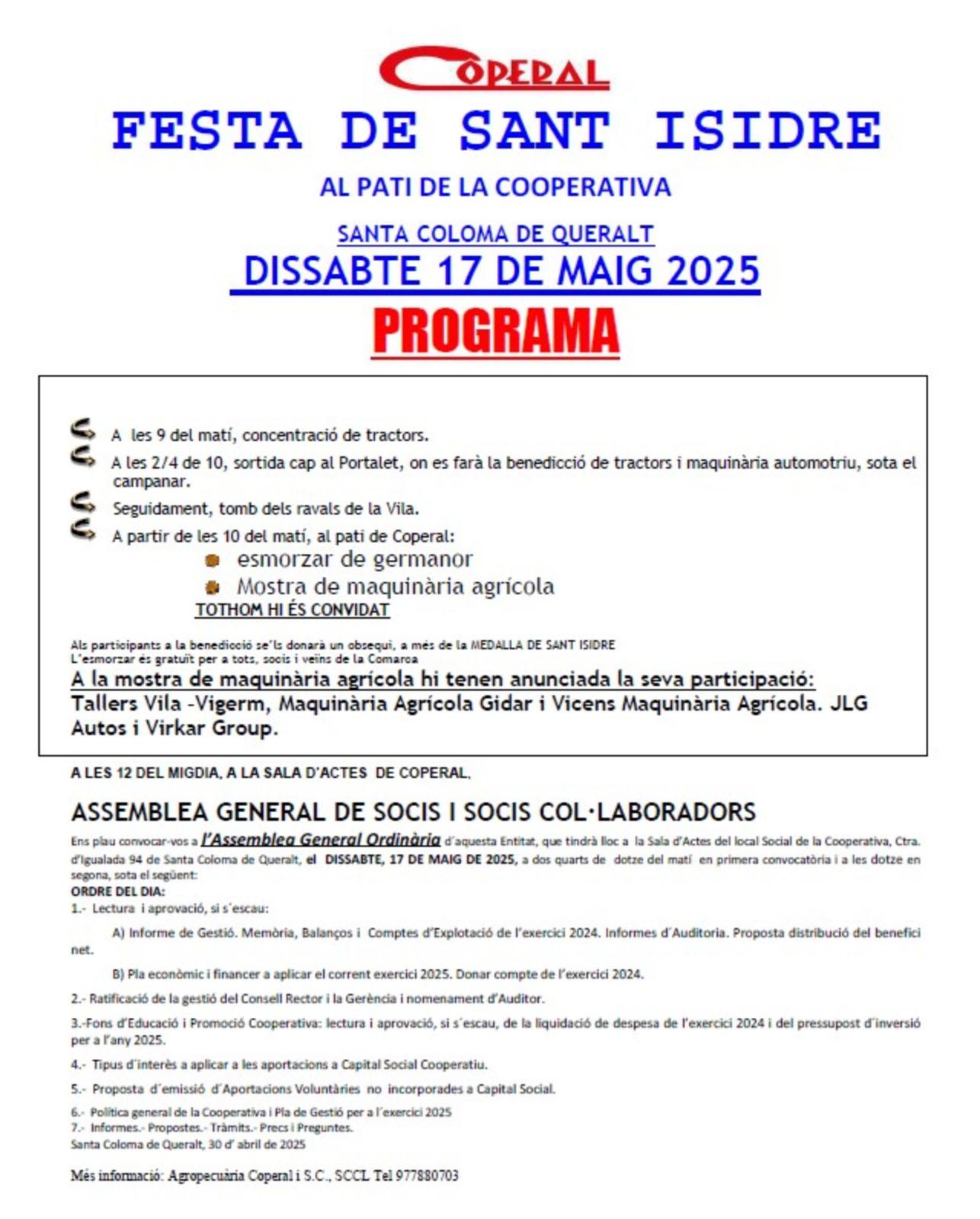 cartell Festa de Sant Isidre a SCQ 2025 cartell Festa de Sant Isidre a SCQ 2025