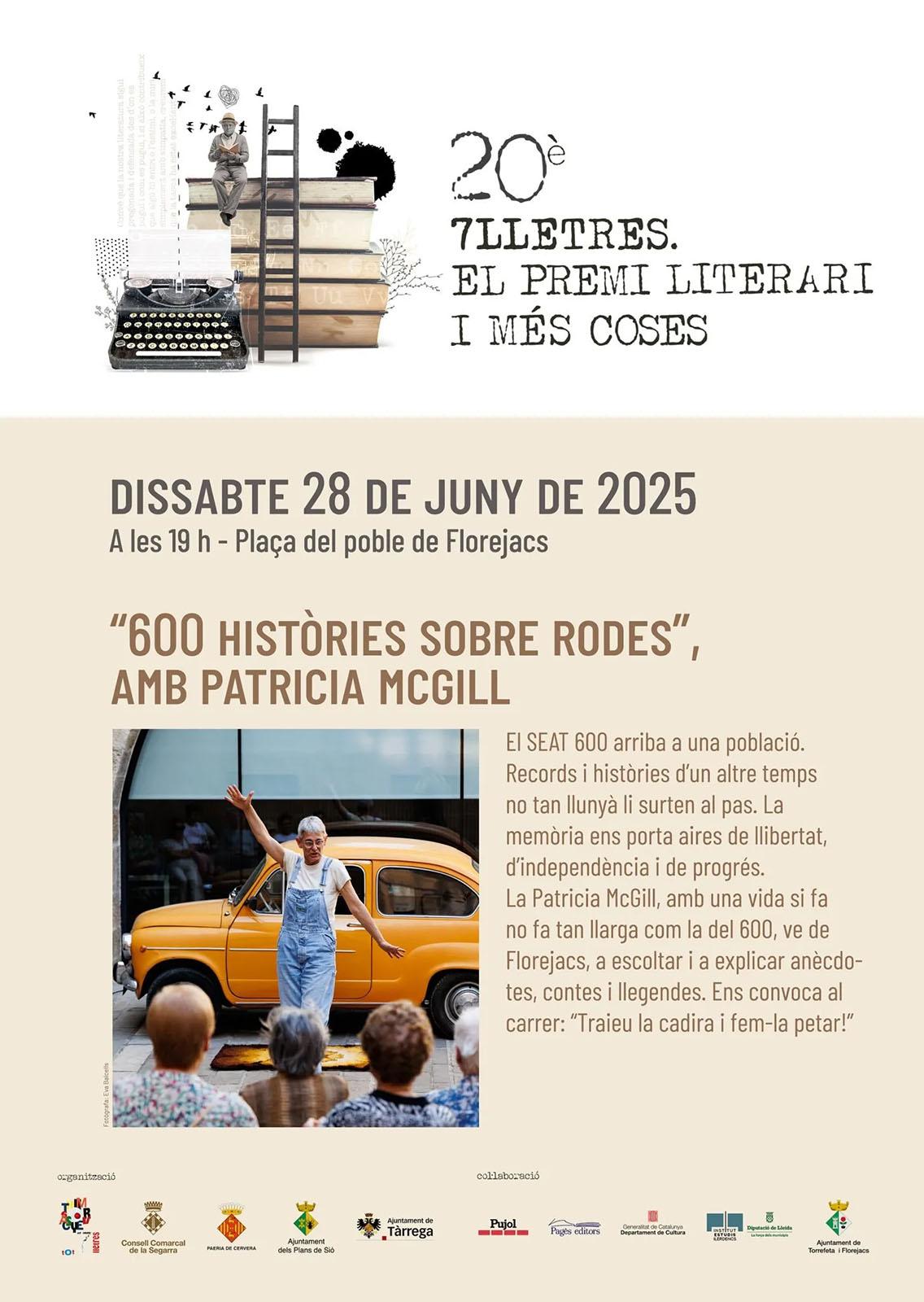 cartell '600 històries sobre rodes' amb Patricia McGill cartell '600 històries sobre rodes' amb Patricia McGill
