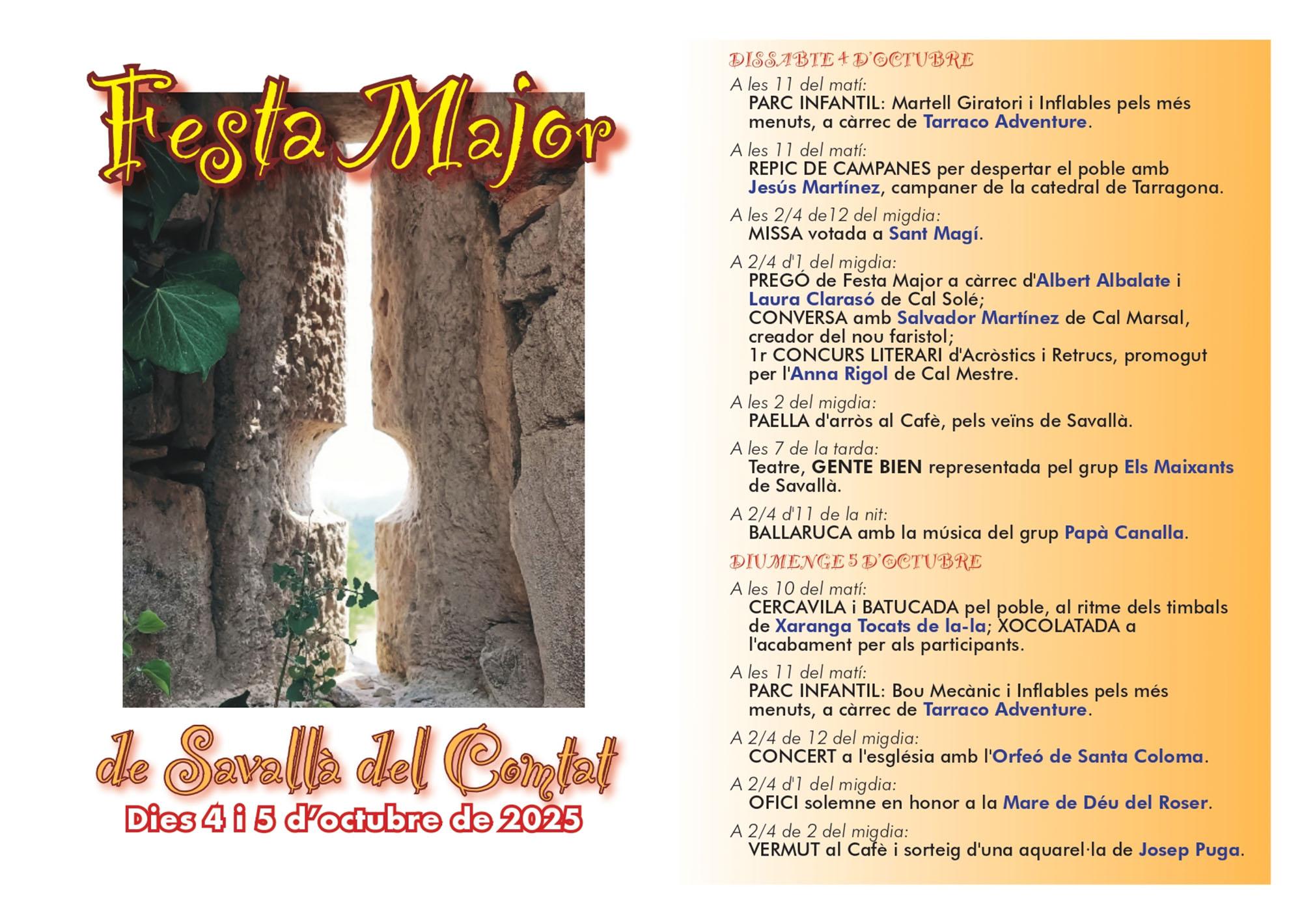 cartell Festa Major de Savallà del Comtat 2025