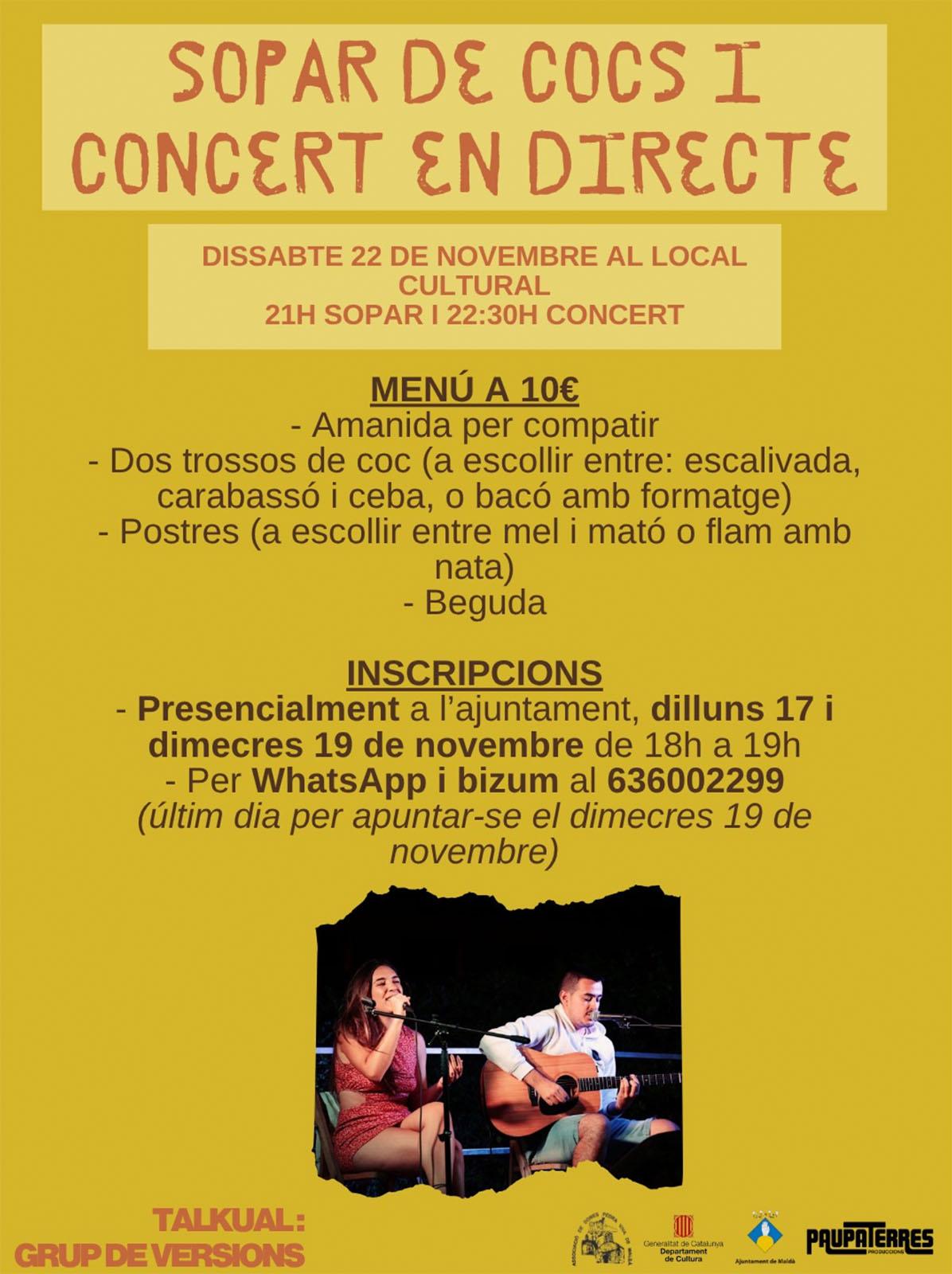 cartell Sopar de Cocs i Concert