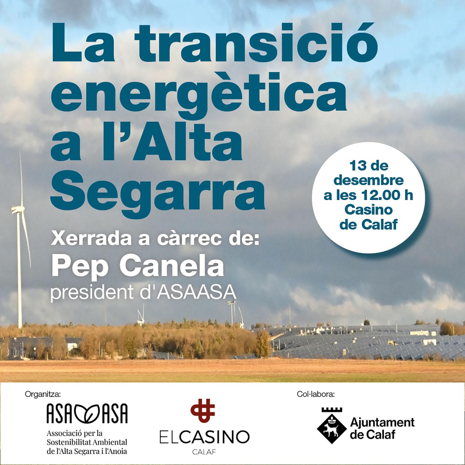 cartell Xerrada: La transició energètica a l'Alta Segarra